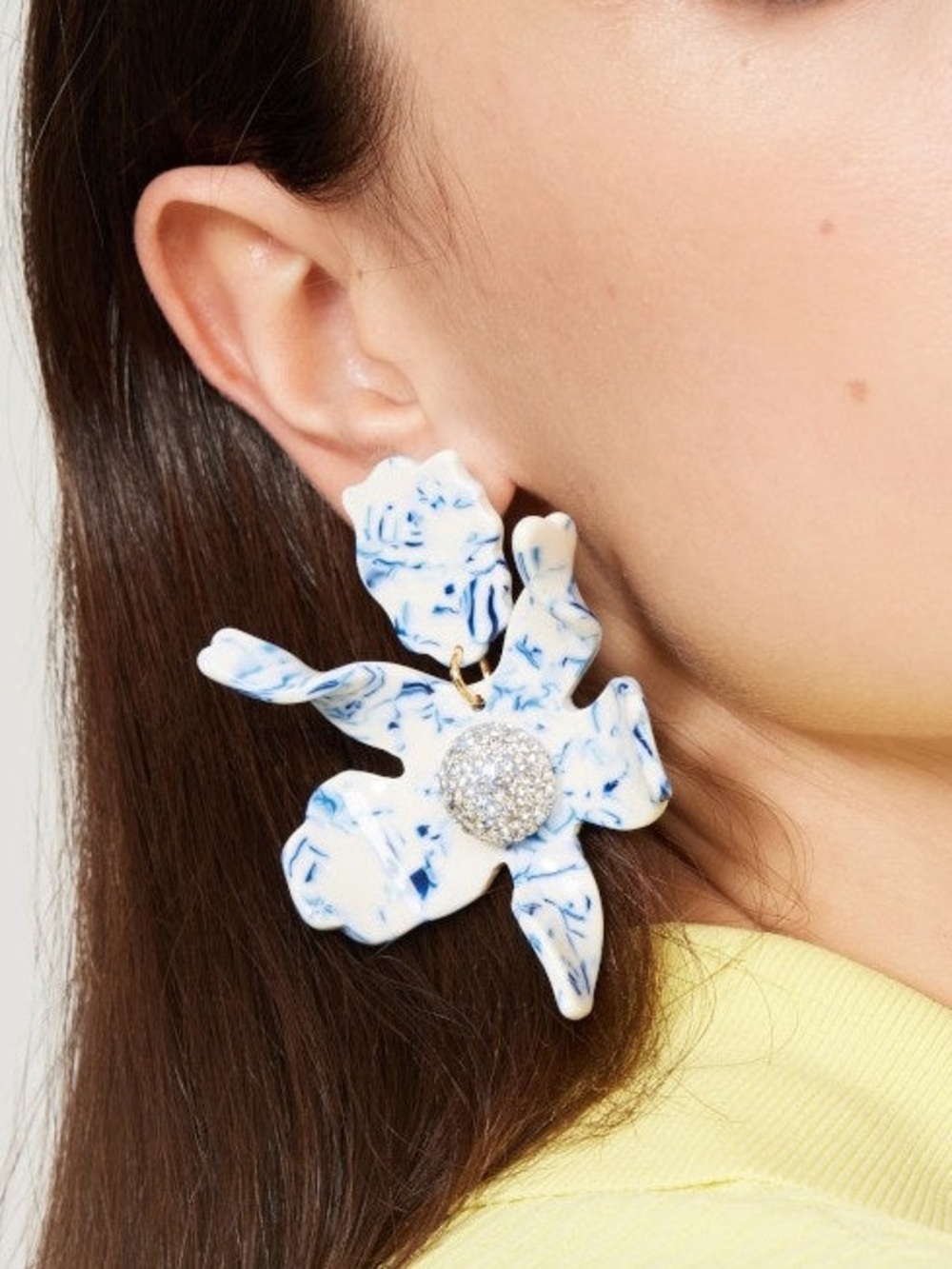 Lele Sadoughi Delft Crystal Lily Blue & White Floral Statement Earrings